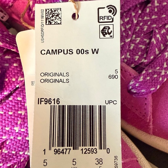 NWT - Adidas Originals Campus Fuchsia Sneakers with White Stripes - Picture 7 of 8